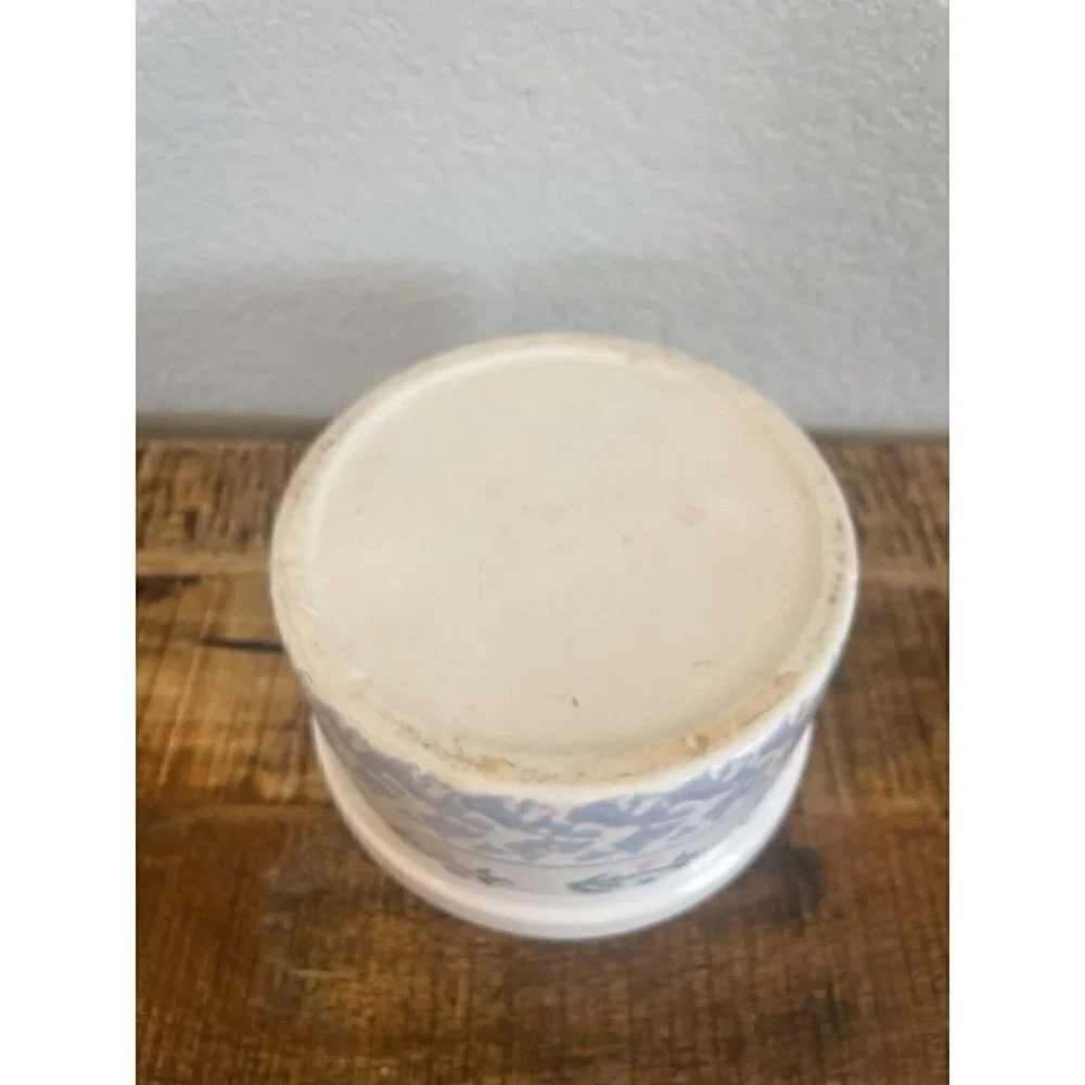 Salt Glaze Decorated Crock flowers 4.5” High Country Primitive storage unmarked